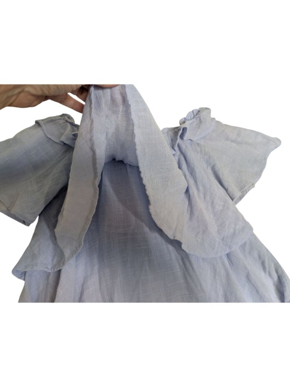Baby Blue Ruffled Off-Shoulder Zara Layered Blouse Gauzy Cotton Womens M - Picture 4 of 11